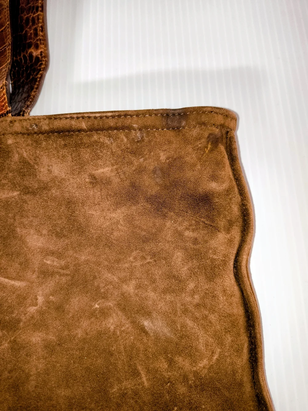 Vintage Escada Brown Suede Tote Bag with Croc-Embossed Leather Trim